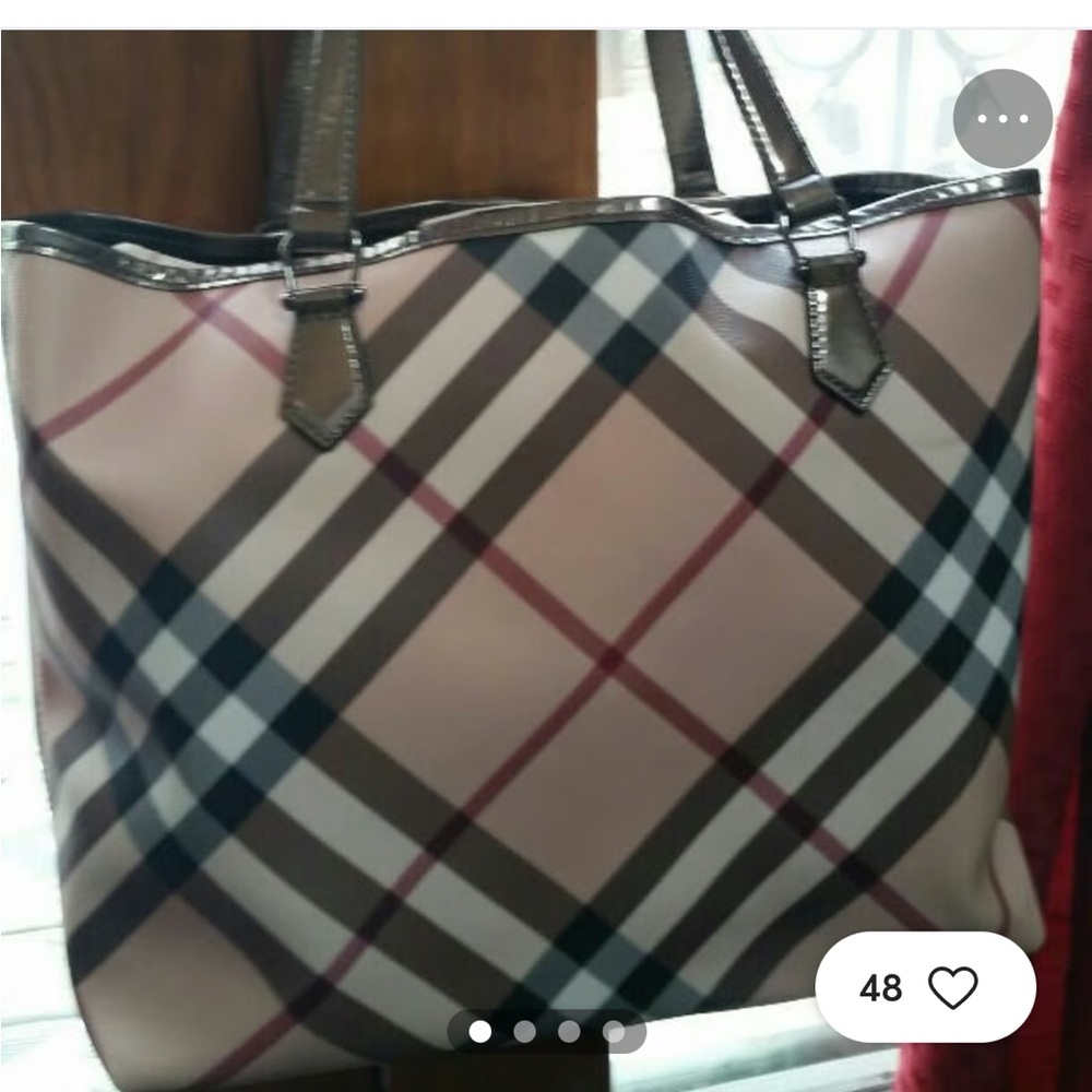 Burberry Pink and Brown Tote Bag with Iconic Design